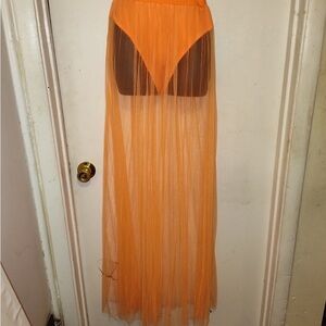 Elegant Orange Sheer Maxi Skirt